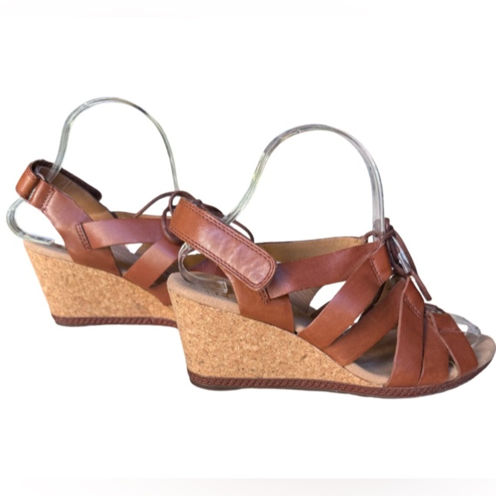Clarks leather cork wedge sandals Size 9.5 - Picture 3 of 8